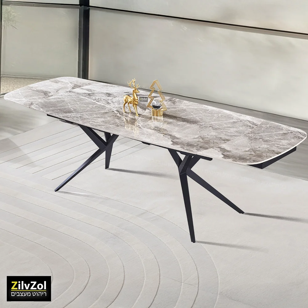 שולחן פינת אוכל קרמיקה דגם פריזמה אפרפר מבריק במצב פתוח בזווית