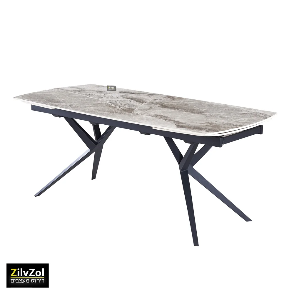 שולחן פינת אוכל קרמיקה דגם פריזמה אפרפר מבריק ברקע לבן