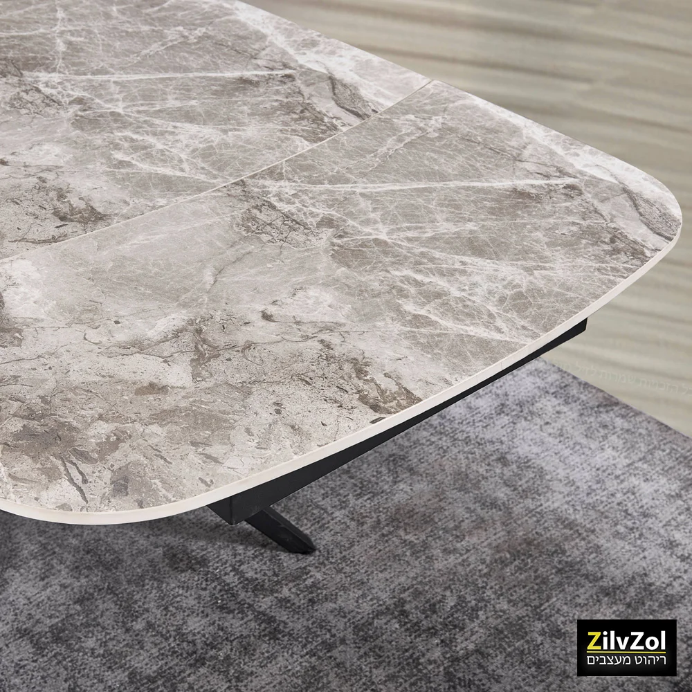 שולחן פינת אוכל קרמיקה דגם פריזמה אפרפר מבריק תקריב