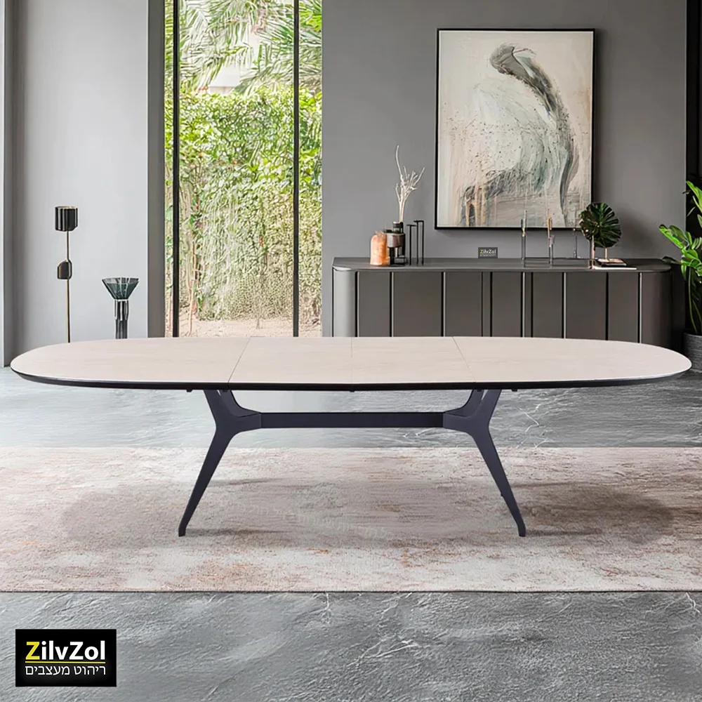 שולחן פינת אוכל אובלי קרמיקה דגם פיניקס טרוונטין במצב פתוח