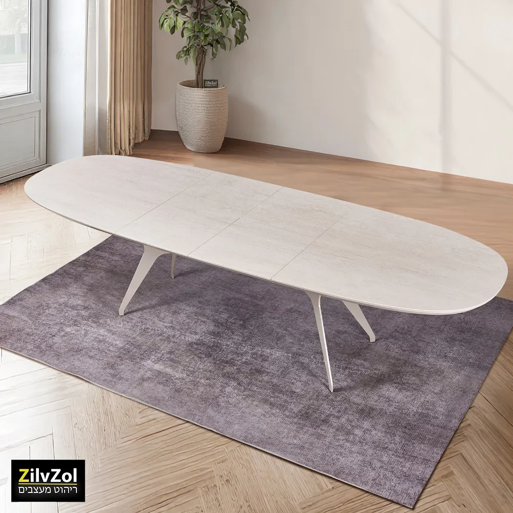 שולחן פינת אוכל אובלי קרמיקה דגם פיניקס טרוונטין מוקה במצב פתוח בזווית שולחן פינת אוכל אובלי קרמיקה דגם פיניקס טרוונטין מוקה במצב פתוח בזווית