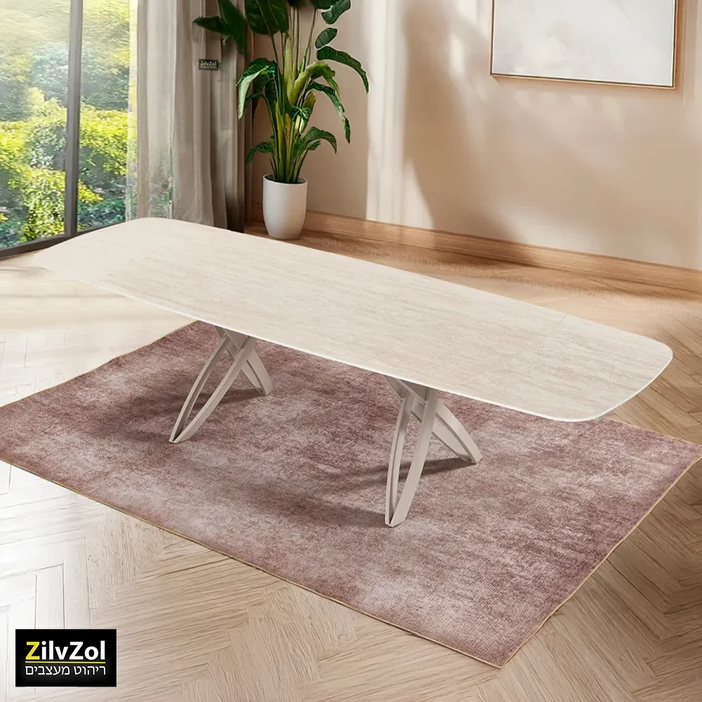 שולחן פינת אוכל קרמיקה דגם אקסנט טרוונטין מוקה במצב פתוח בזווית