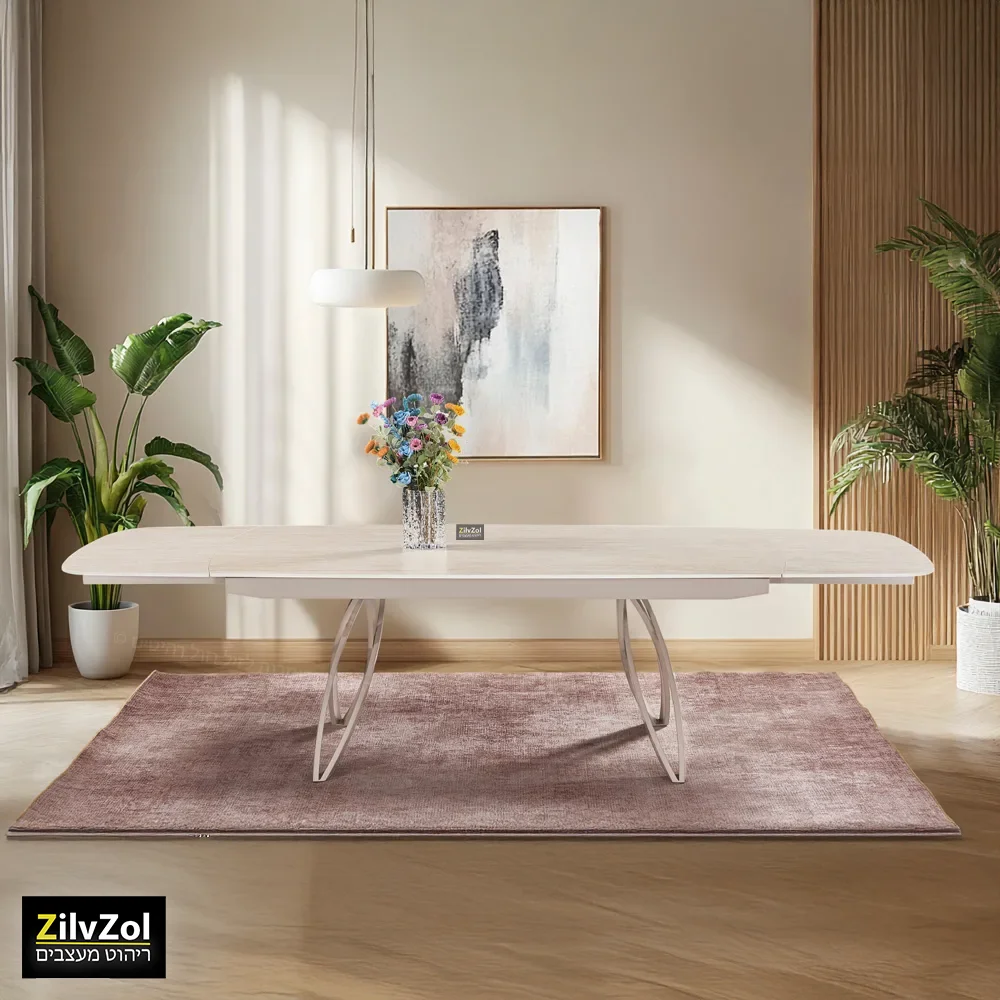 שולחן פינת אוכל קרמיקה דגם אקסנט טרוונטין מוקה במצב פתוח