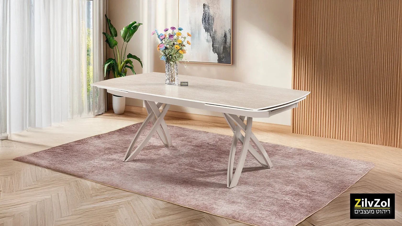 שולחן פינת אוכל קרמיקה דגם אקסנט טרוונטין מוקה שולחן פינת אוכל קרמיקה דגם אקסנט טרוונטין מוקה, עם רגל מתכת בגוון מוקה