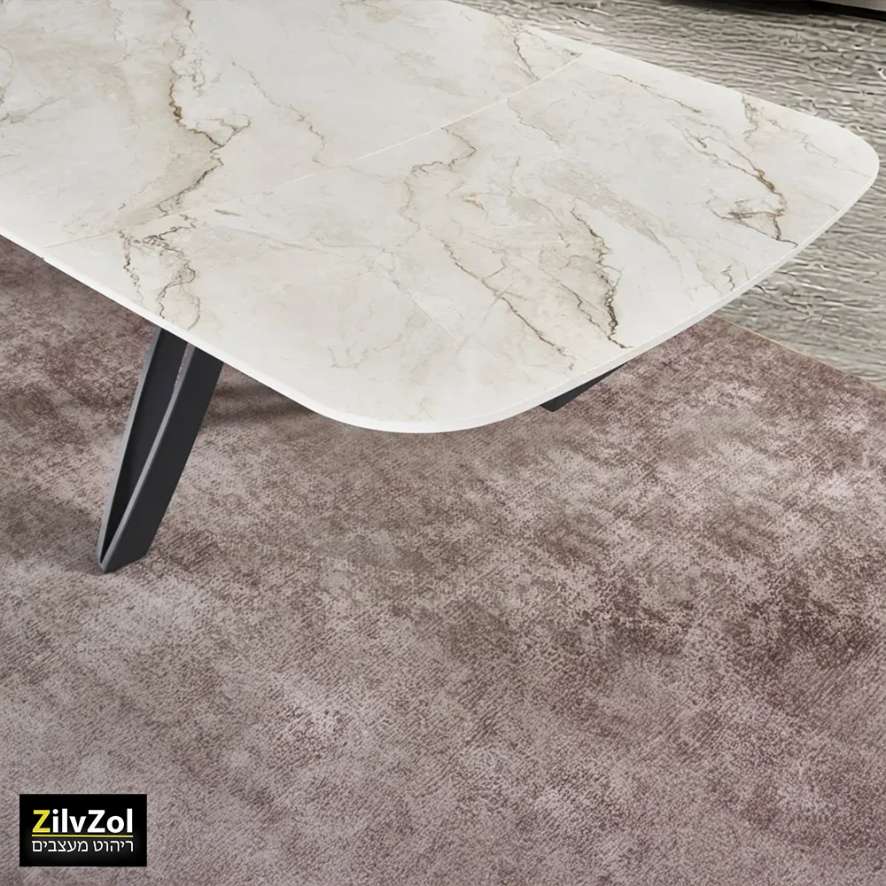 שולחן פינת אוכל קרמיקה דגם אקסנט שמנת משויש תקריב