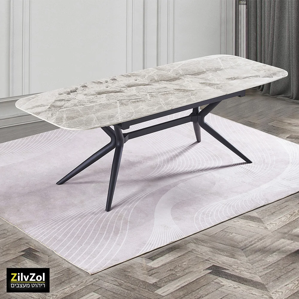 שולחן פינת אוכל קרמיקה דגם ונציה אפרפר מבריק במצב פתוח בזווית