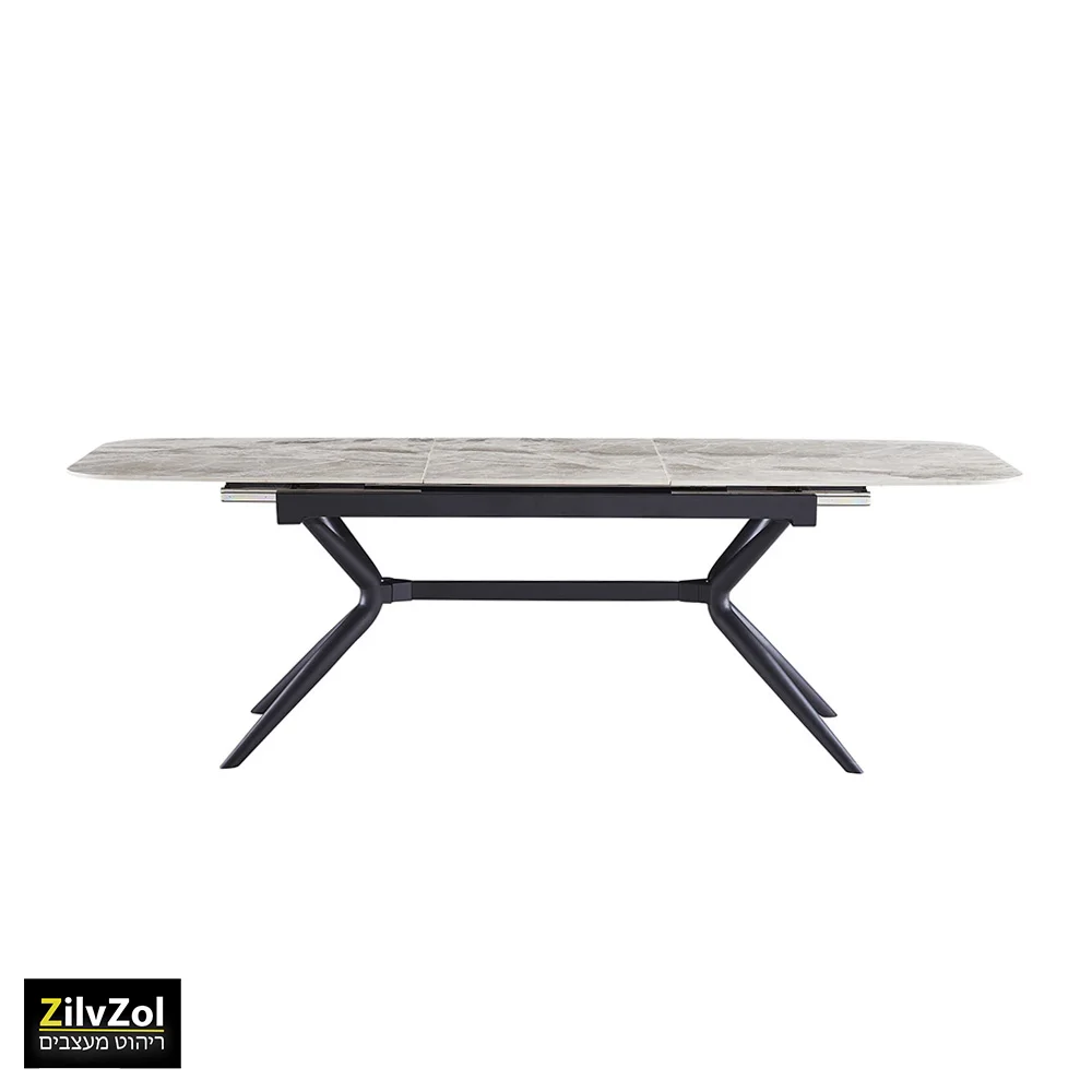 שולחן פינת אוכל קרמיקה דגם ונציה אפרפר מבריק במצב פתוח עם רקע לבן