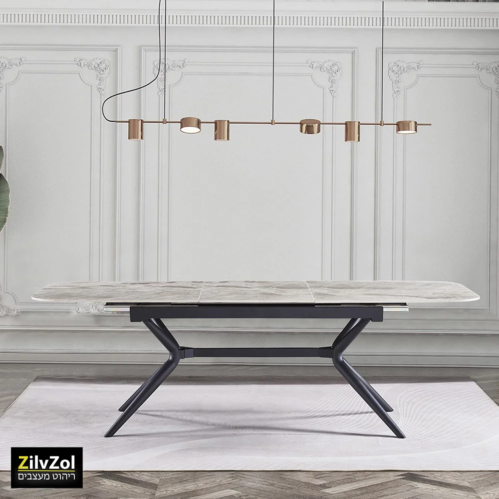 שולחן פינת אוכל קרמיקה דגם ונציה אפרפר מבריק במצב פתוח