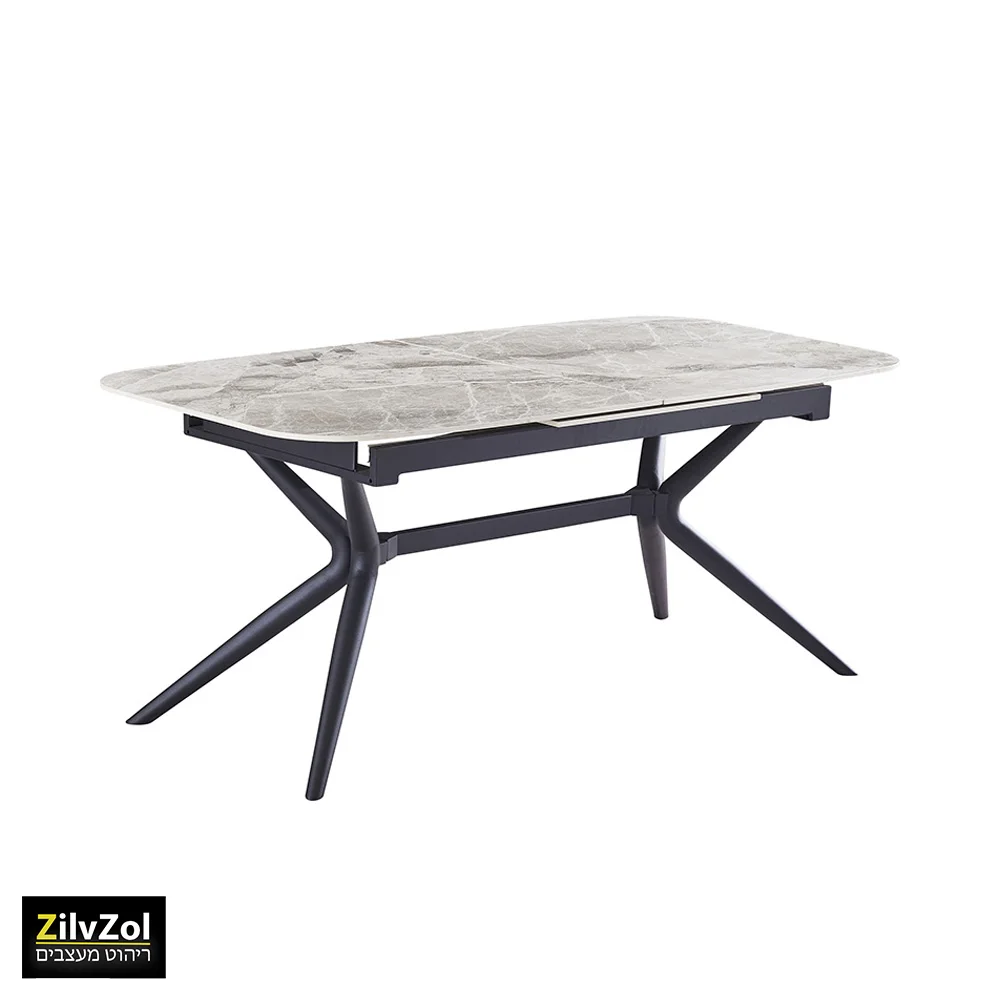 שולחן פינת אוכל קרמיקה דגם ונציה אפרפר מבריק עם רקע לבן