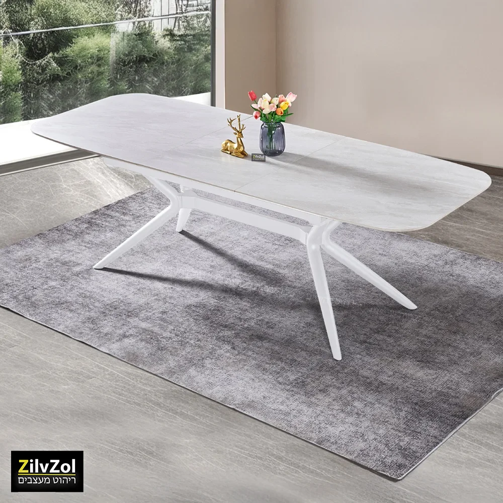 שולחן פינת אוכל קרמיקה דגם ונציה סהרה אופוויט במצב פתוח בזווית