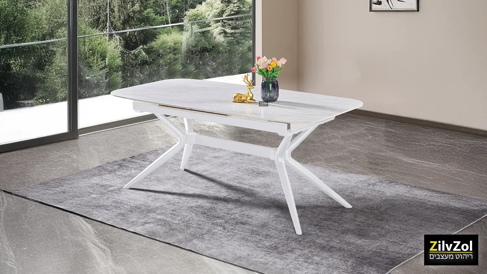 שולחן פינת אוכל קרמיקה דגם ונציה סהרה אופוויט שולחן פינת אוכל קרמיקה דגם ונציה סהרה אופוויט, עם רגל מתכת אופוויט