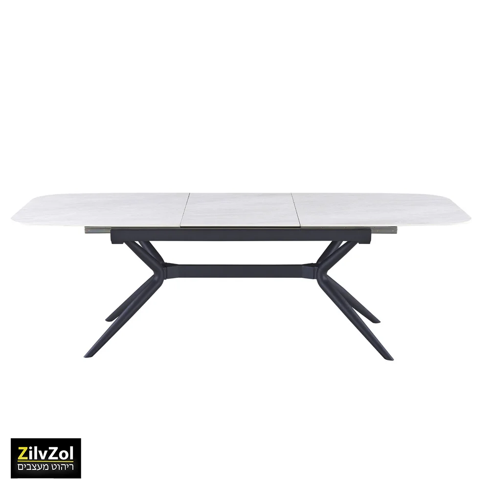 שולחן פינת אוכל קרמיקה דגם ונציה סהרה במצב פתוח עם רקע לבן