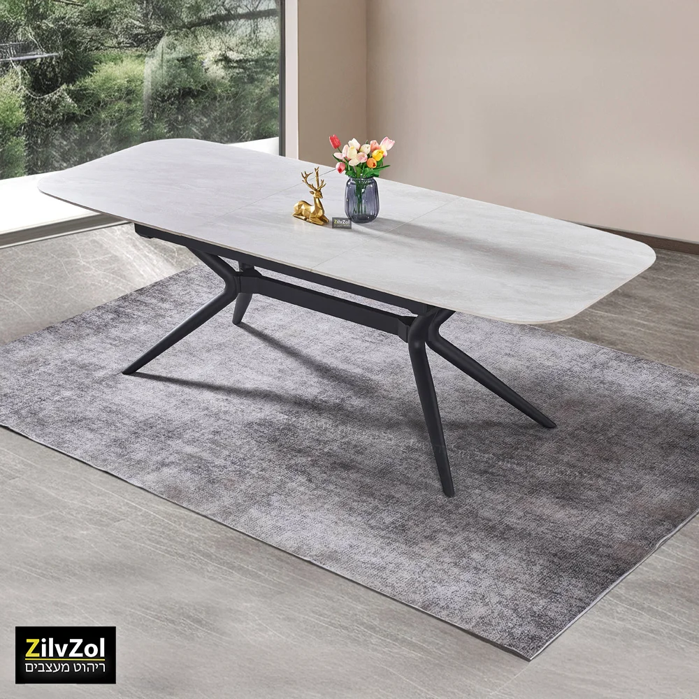 שולחן פינת אוכל קרמיקה דגם ונציה סהרה במצב פתוח