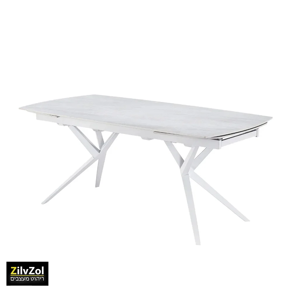 שולחן פינת אוכל קרמיקה דגם פריזמה אופוויט סהרה בזווית עם רקע לבן