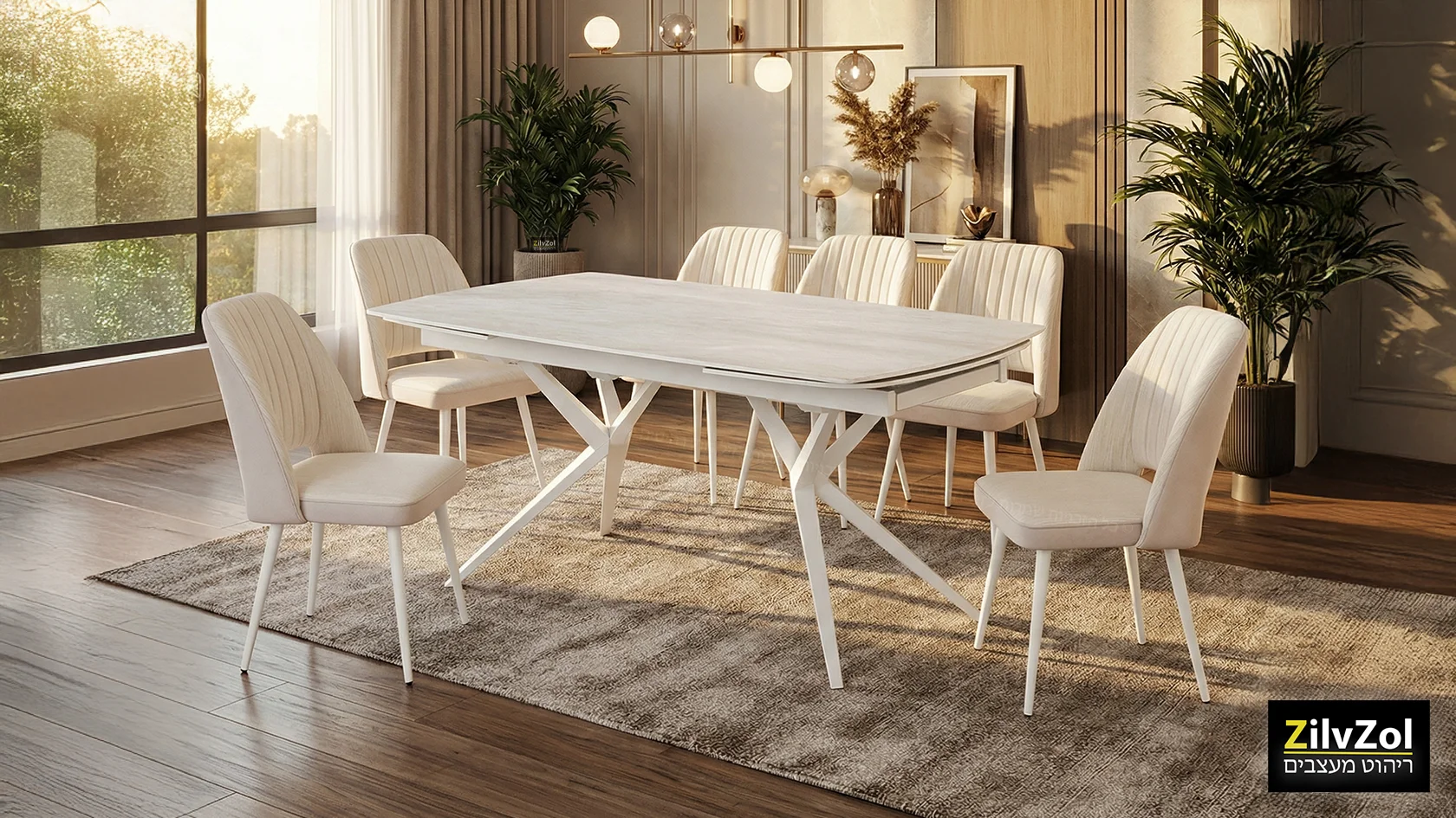 שולחן פינת אוכל קרמיקה דגם פריזמה אופוויט סהרה שולחן פינת אוכל קרמיקה דגם פריזמה אופוויט סהרה, עם רגל מתכת בגוון אופוויט