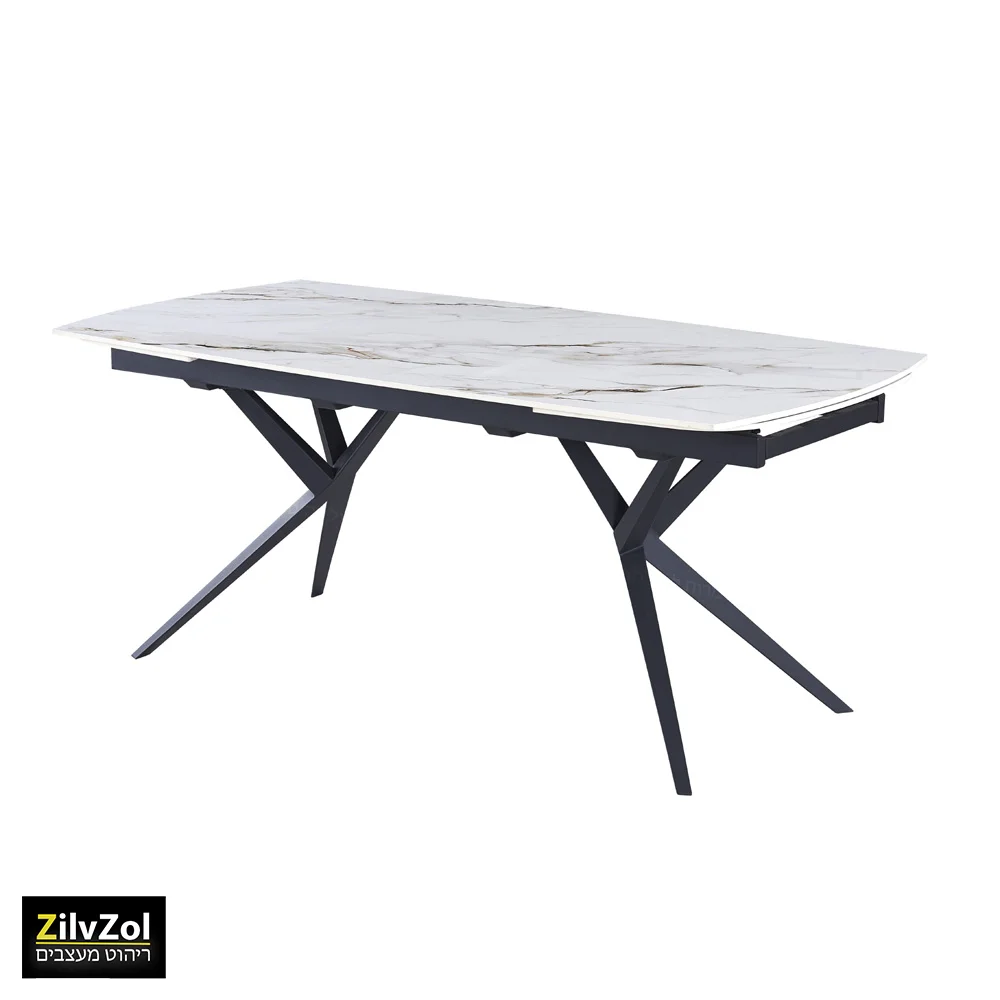 שולחן פינת אוכל קרמיקה דגם פריזמה לבן מבריק בזווית עם רקע לבן