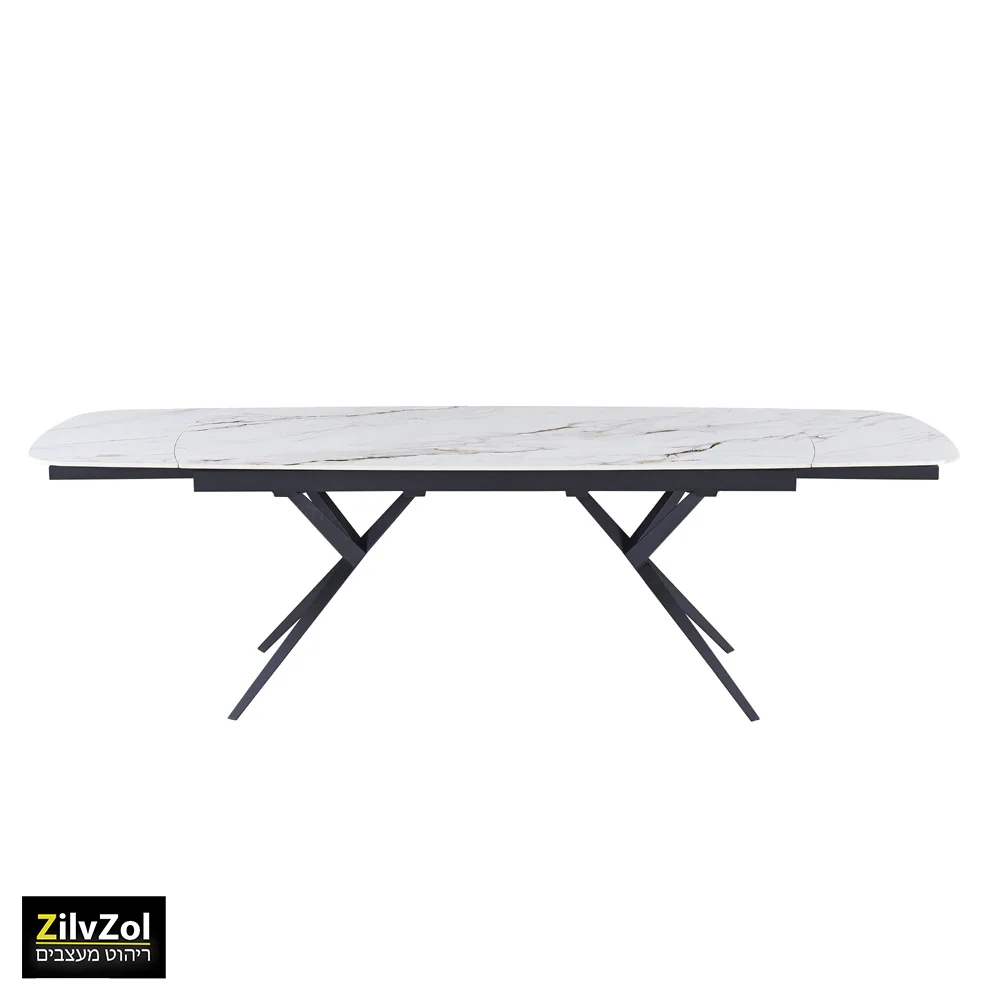 שולחן פינת אוכל קרמיקה דגם פריזמה לבן מבריק עם רקע לבן