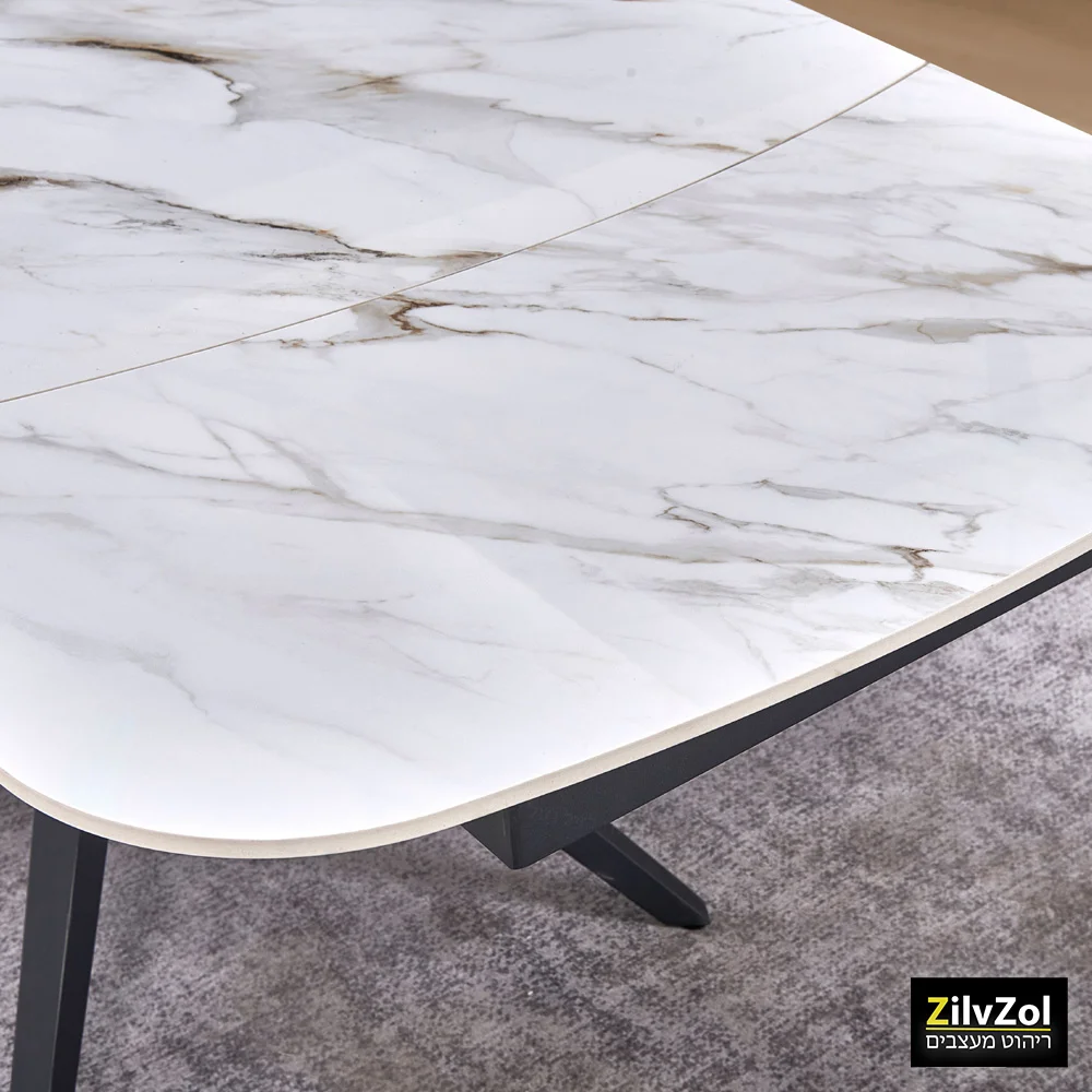 שולחן פינת אוכל קרמיקה דגם פריזמה לבן מבריק תקריב