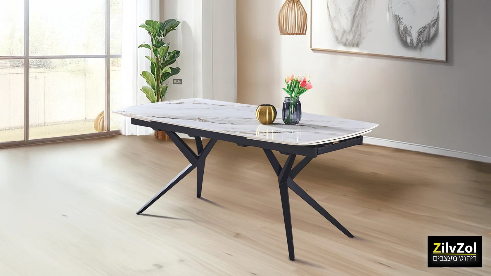 שולחן פינת אוכל קרמיקה דגם פריזמה לבן מבריק שולחן פינת אוכל קרמיקה דגם פריזמה לבן מבריק, עם רגל מתכת שחורה