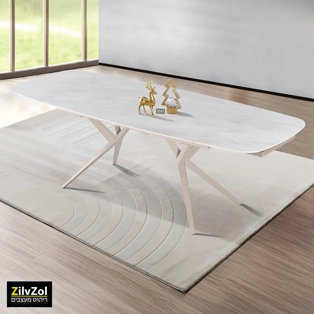 שולחן פינת אוכל קרמיקה דגם פריזמה מוקה סהרה במצב פתוח בזווית