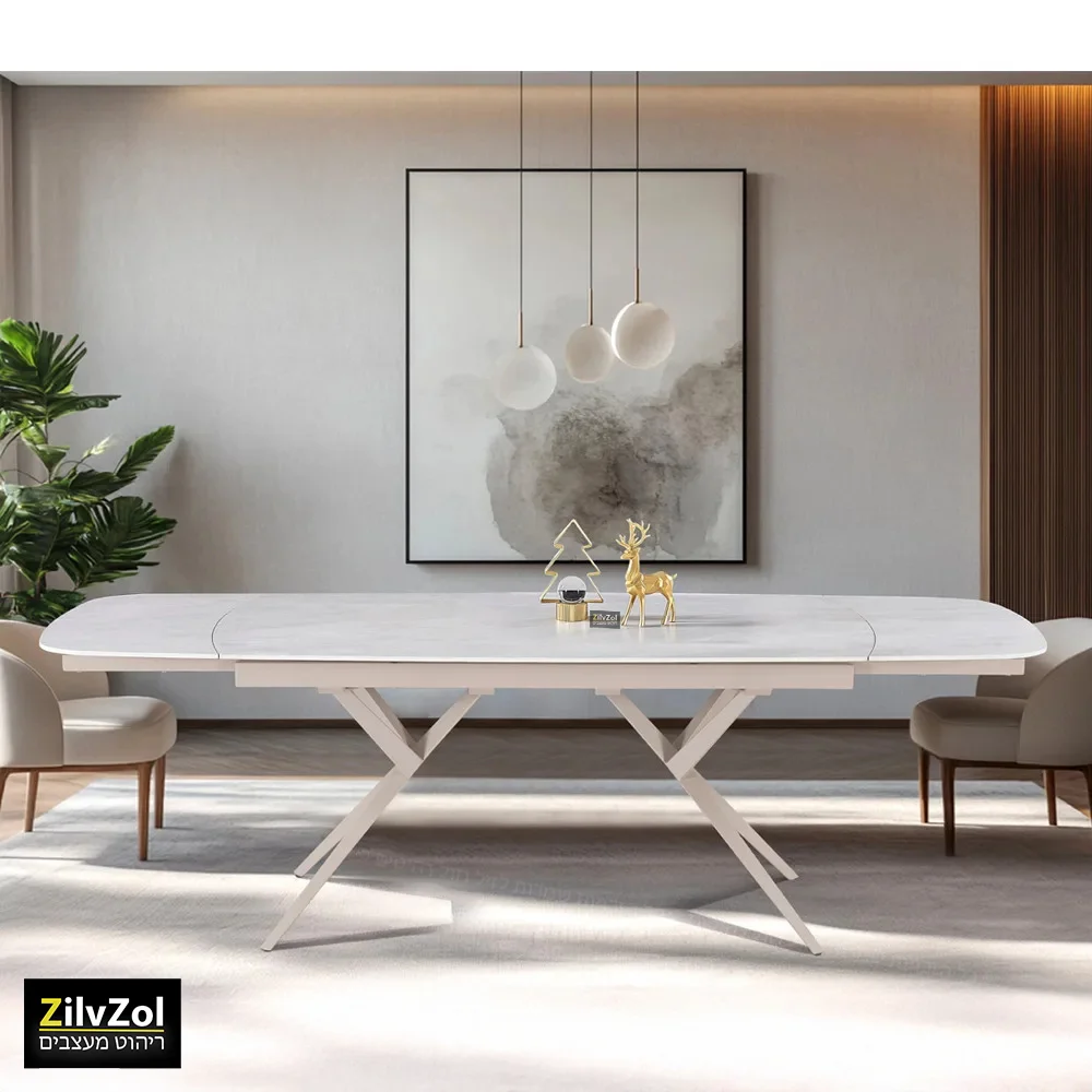 שולחן פינת אוכל קרמיקה דגם פריזמה מוקה סהרה במצב פתוח