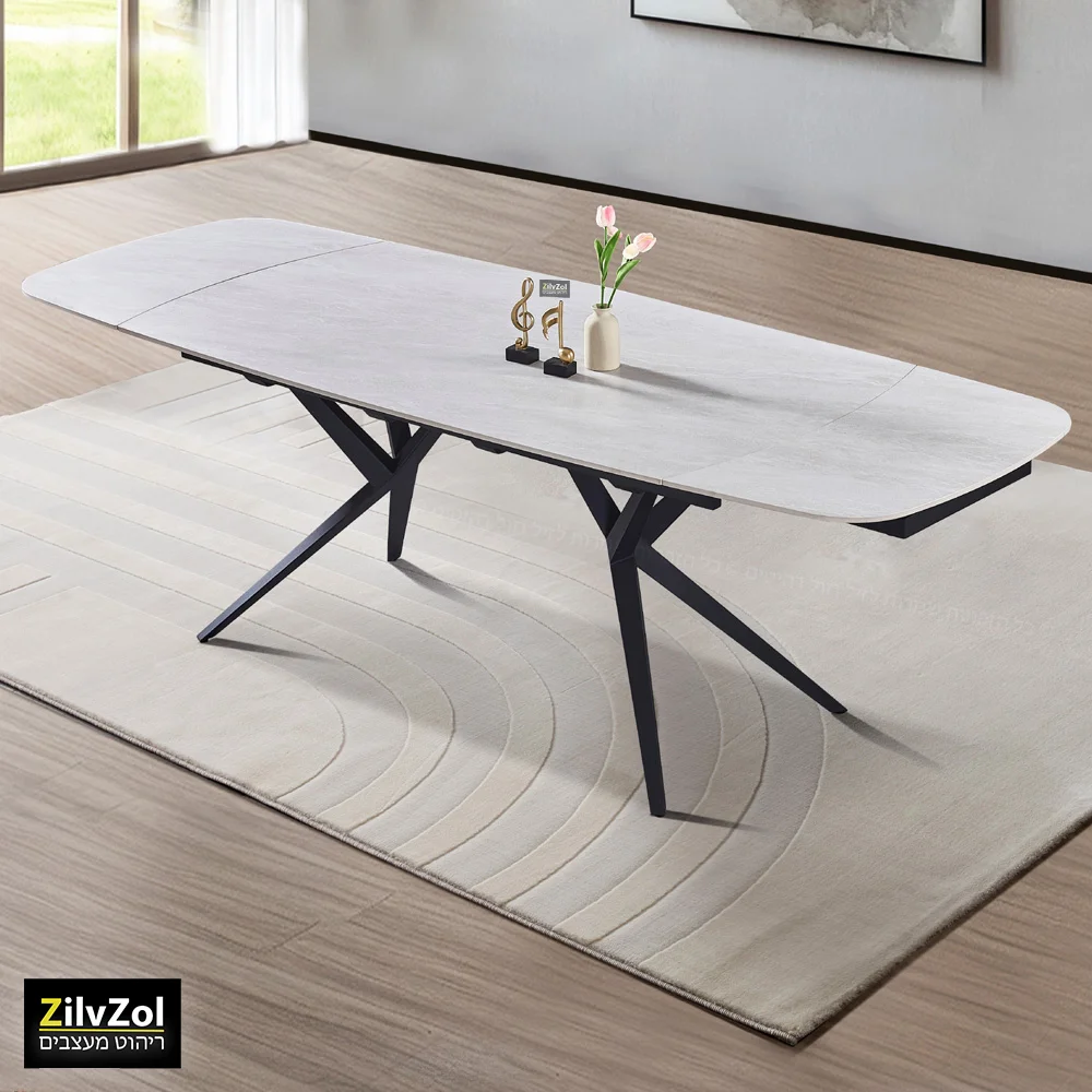 שולחן פינת אוכל קרמיקה דגם פריזמה סהרה במצב פתוח בזווית