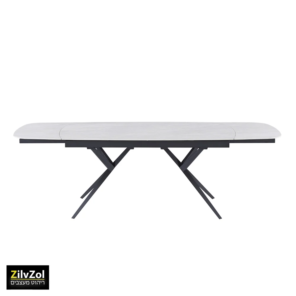 שולחן פינת אוכל קרמיקה דגם פריזמה סהרה במצב פתוח עם רקע לבן